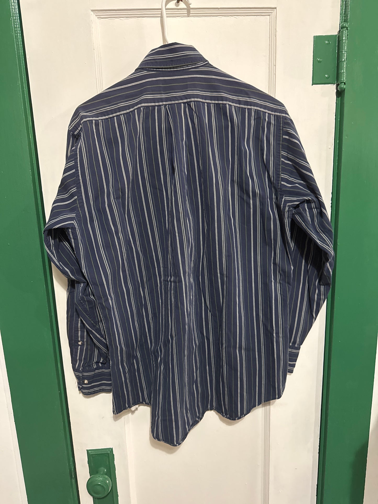 #033025 Sears Roebuck Blue Striped Long Sleeve Shirt Size 15 1/2