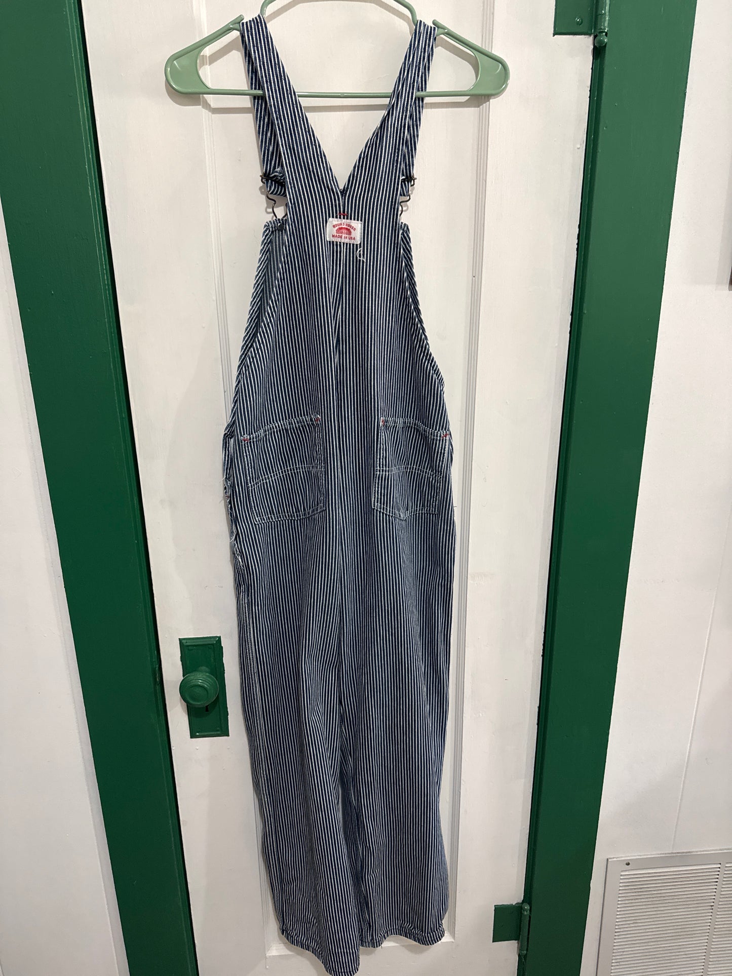 #032925 Round House Blue/White Striped Overalls Size 16