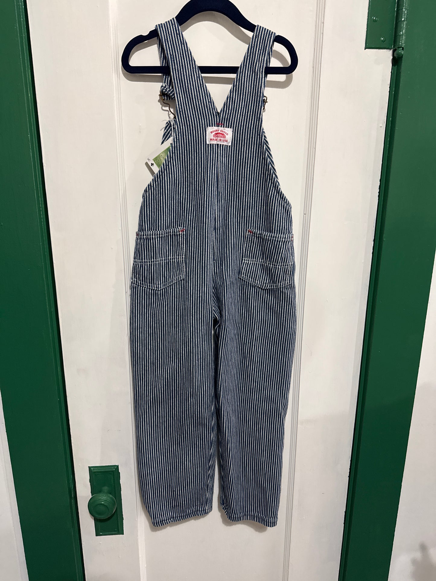 #040325 Round House Blue/White Striped Overalls Size 6