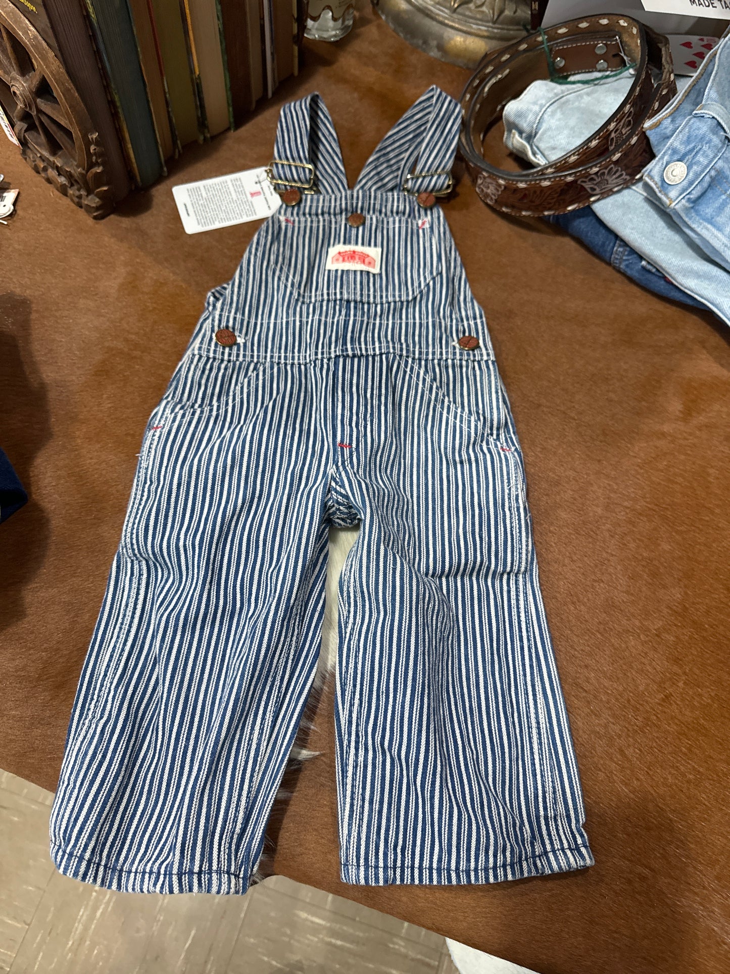 #020725 Round House Blue/White Striped Overalls Size 12M