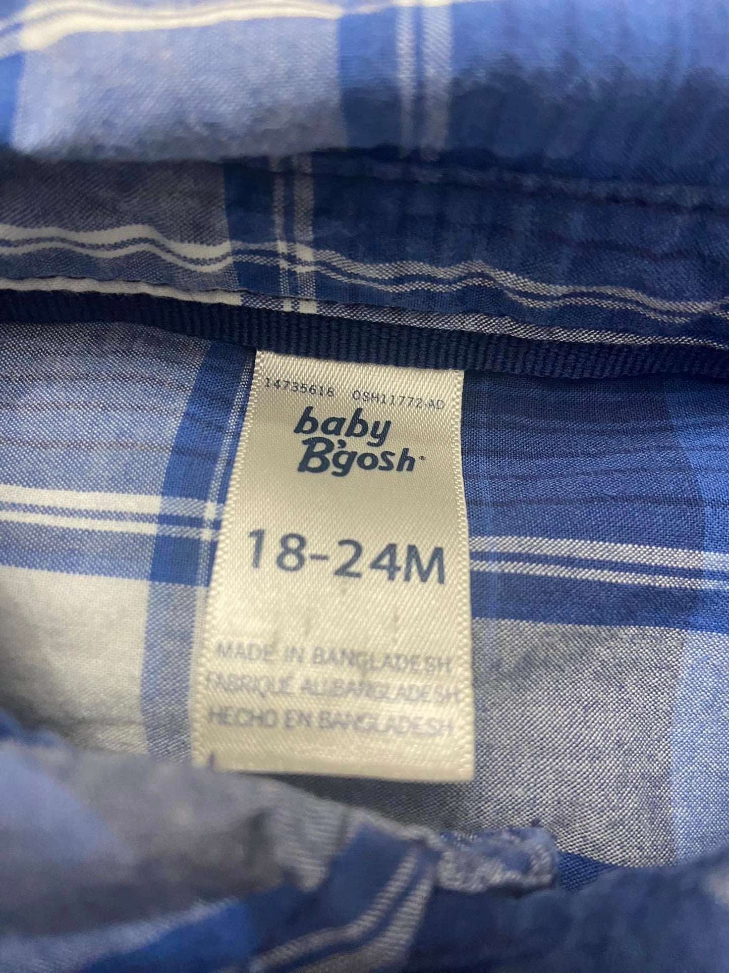 #010325 OshKosh Blue Plaid Onesie Size 18/24 M
