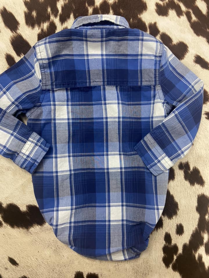 #010325 OshKosh Blue Plaid Onesie Size 18/24 M