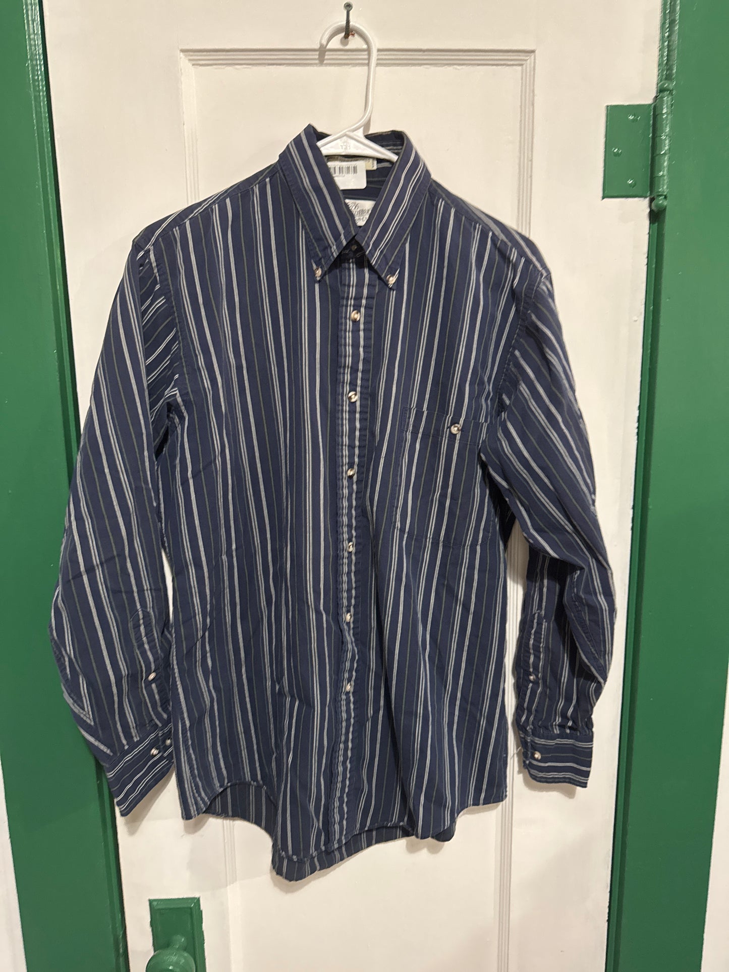 #033025 Sears Roebuck Blue Striped Long Sleeve Shirt Size 15 1/2