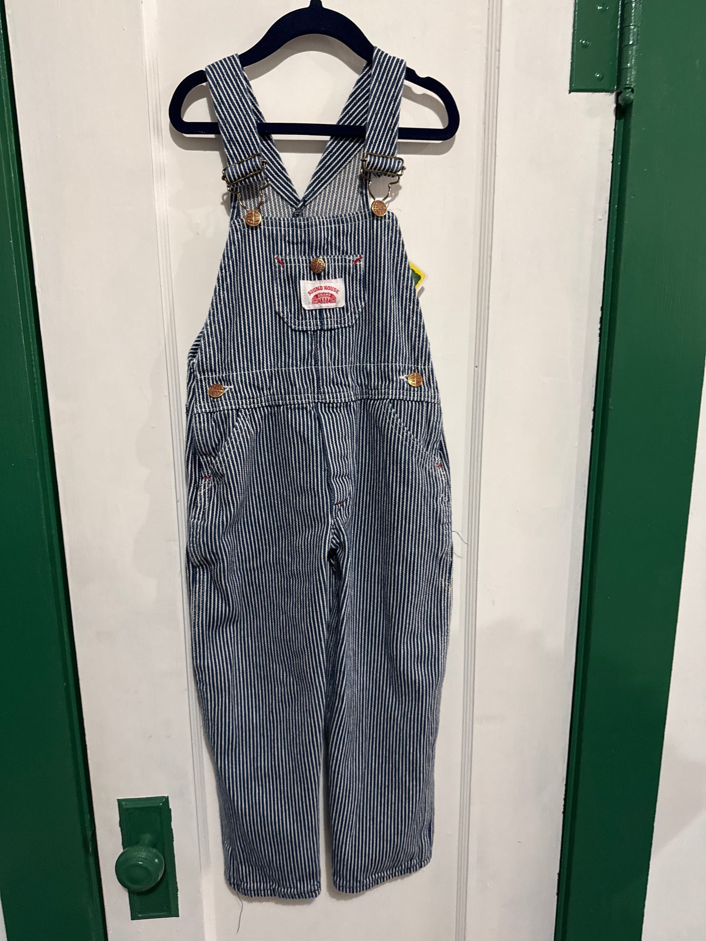 #040325 Round House Blue/White Striped Overalls Size 6