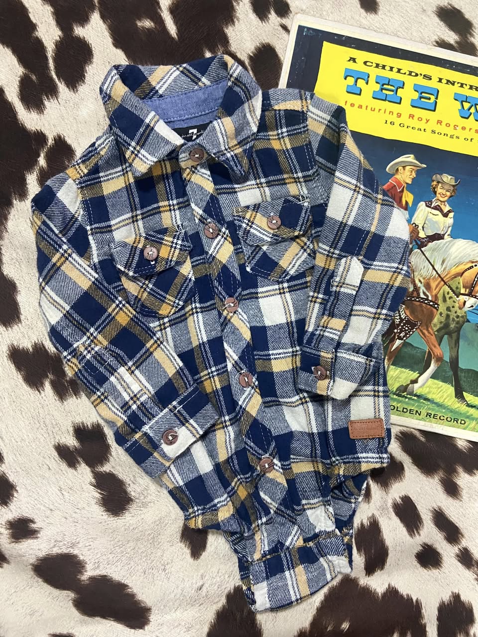 #010225 7 For All Mankind Flannel Baby Onesie 6-9 Mo.