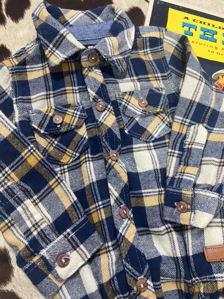 #010225 7 For All Mankind Flannel Baby Onesie 6-9 Mo.