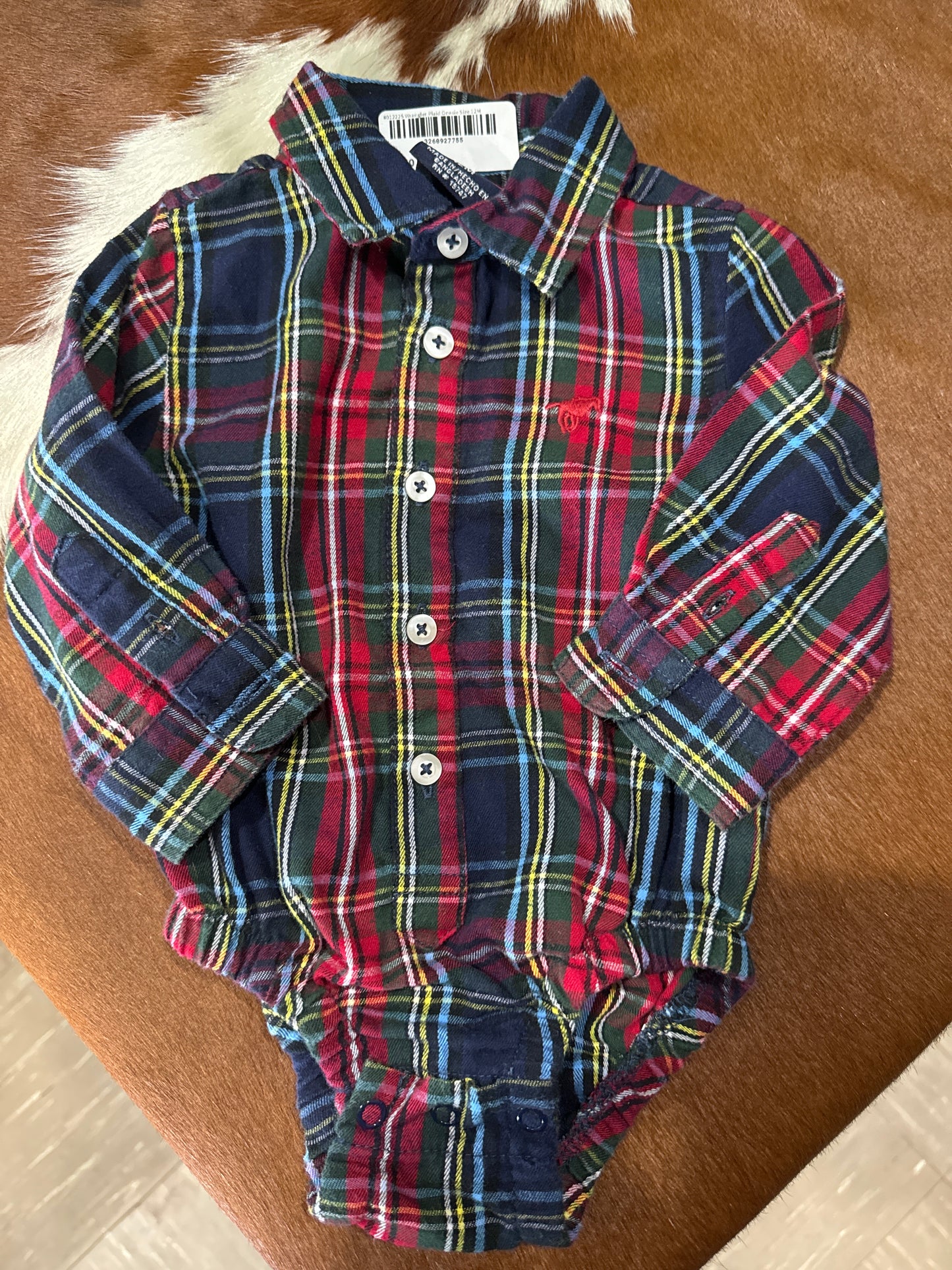 #012225 Wrangler Plaid Onesie Size 12M