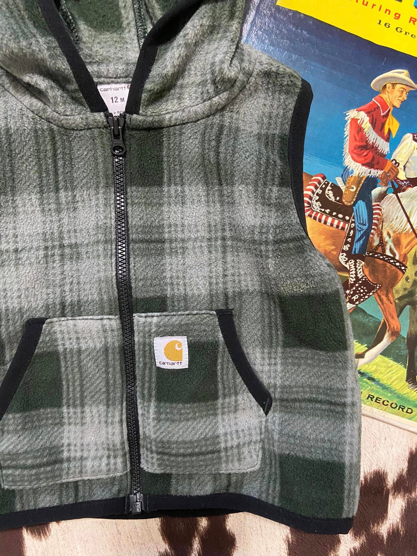#010225 Carhartt Green Plaid Vest Size 12m