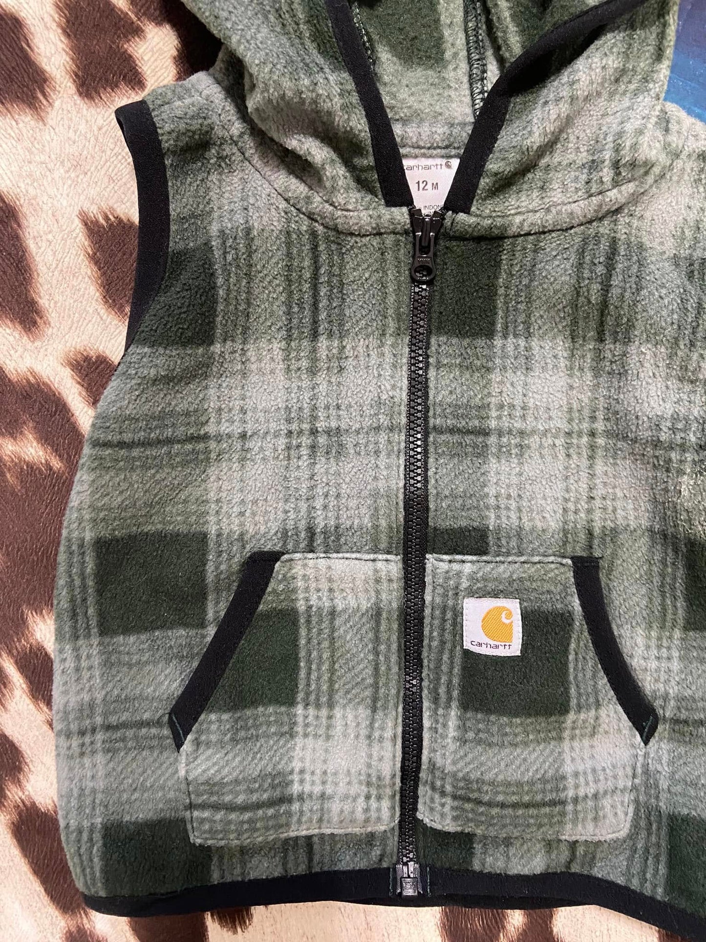 #010225 Carhartt Green Plaid Vest Size 12m