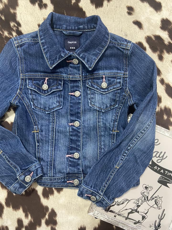 #010225 Girls Gap Jean Jacket - Pink Details Size S