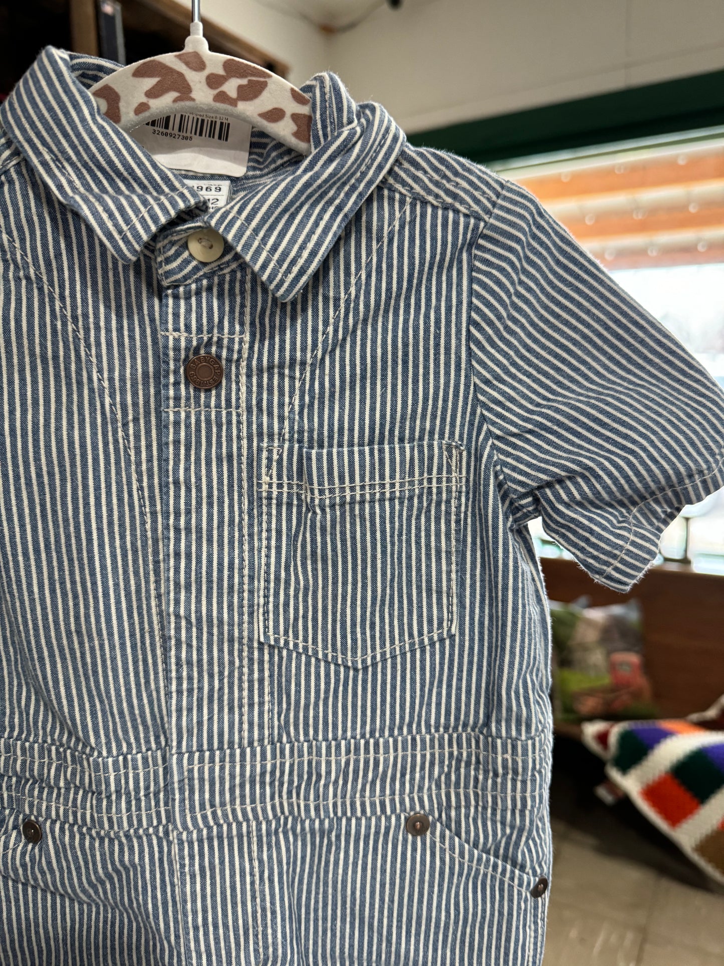 #100324 LW BabyGap Blue/ White Striped Jumpsuit Size 6-12 M