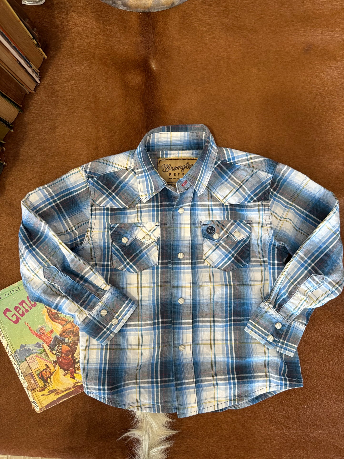 #011125 Wrangler Retro Blue Plaid Shirt Size XS 3-4