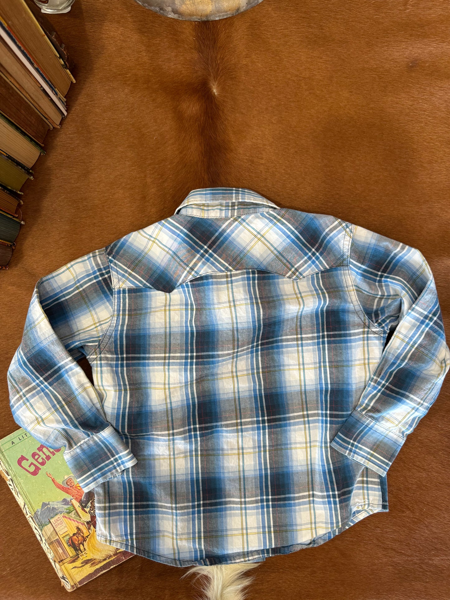 #011125 Wrangler Retro Blue Plaid Shirt Size XS 3-4