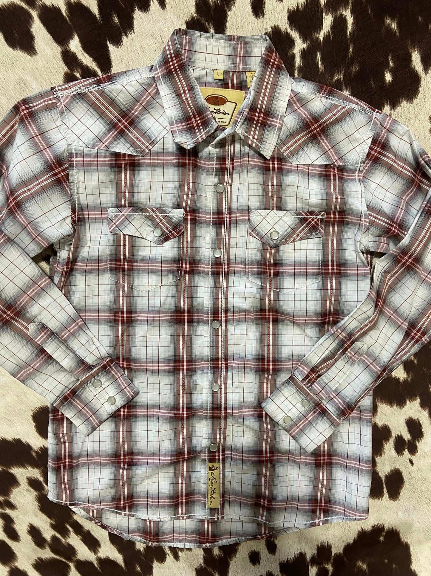 #010225 Larry Mahan Western Snap Plaid Shirt Size Youth L