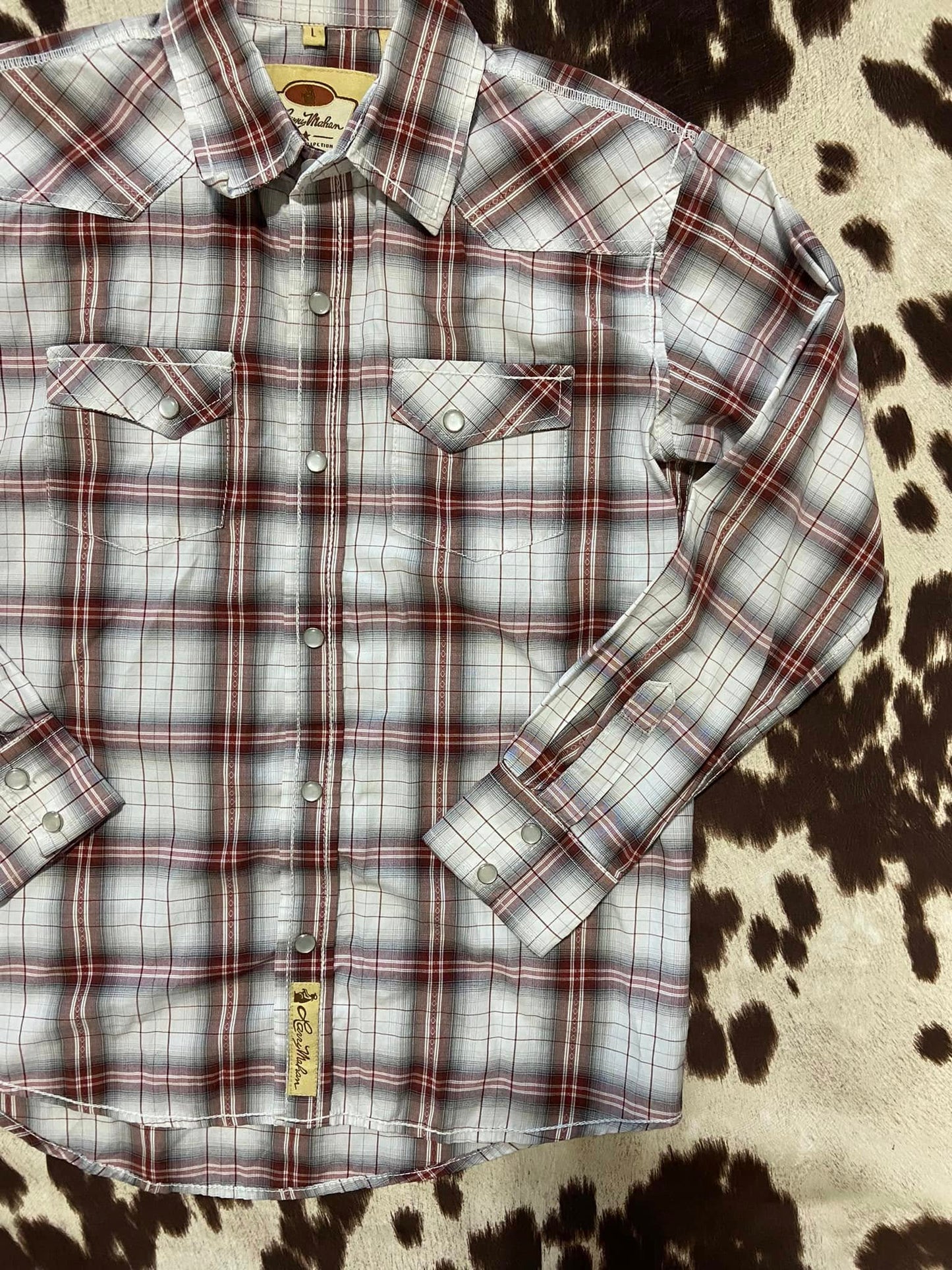 #010225 Larry Mahan Western Snap Plaid Shirt Size Youth L