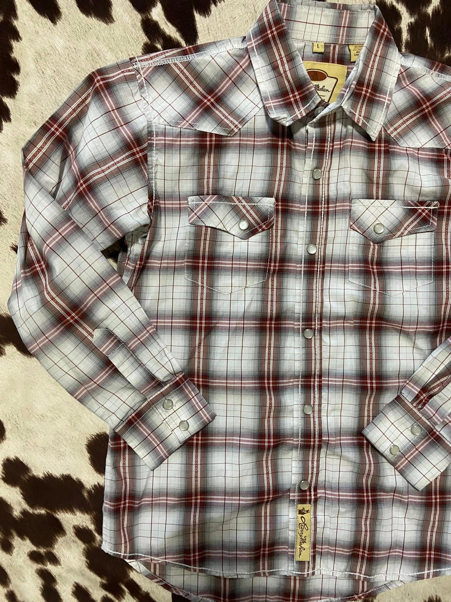 #010225 Larry Mahan Western Snap Plaid Shirt Size Youth L