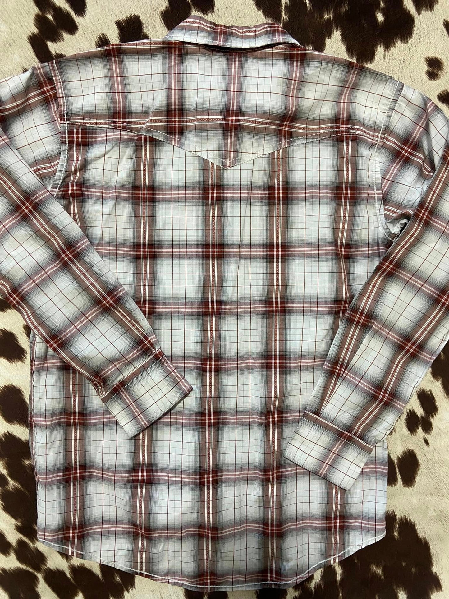 #010225 Larry Mahan Western Snap Plaid Shirt Size Youth L