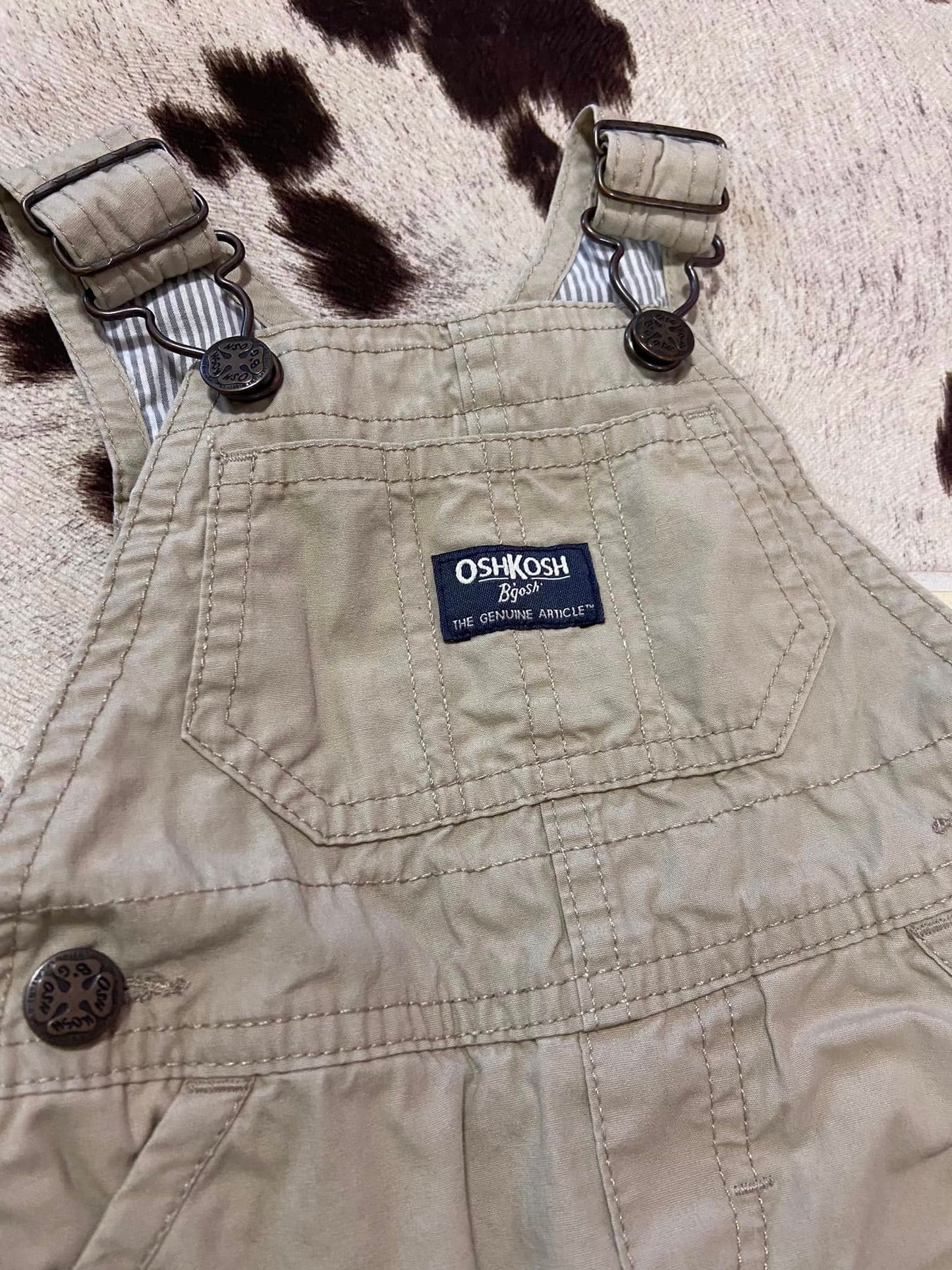 #010225 OshKosh Tan Overalls Size 3/6 M