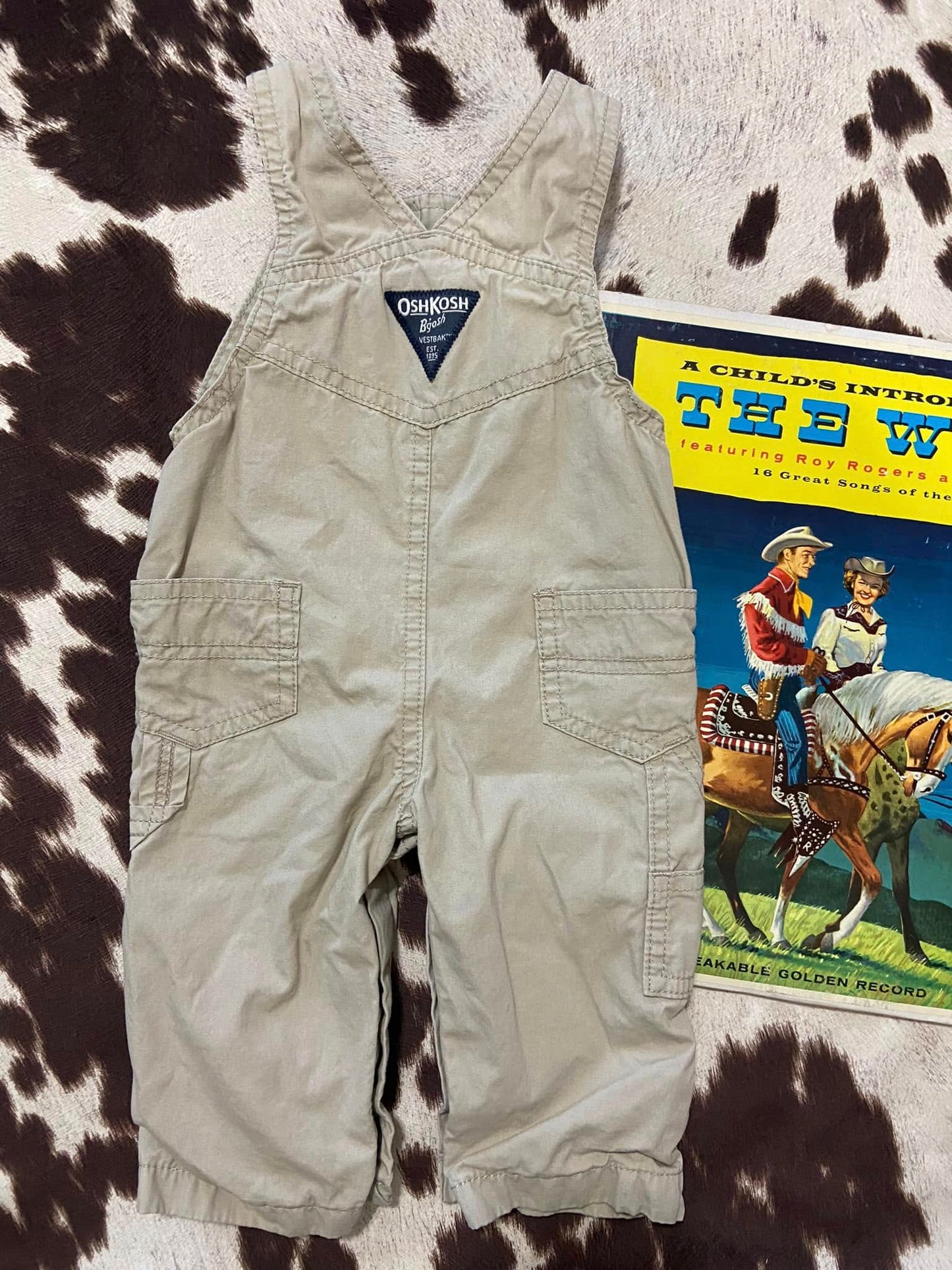 #010225 OshKosh Tan Overalls Size 3/6 M