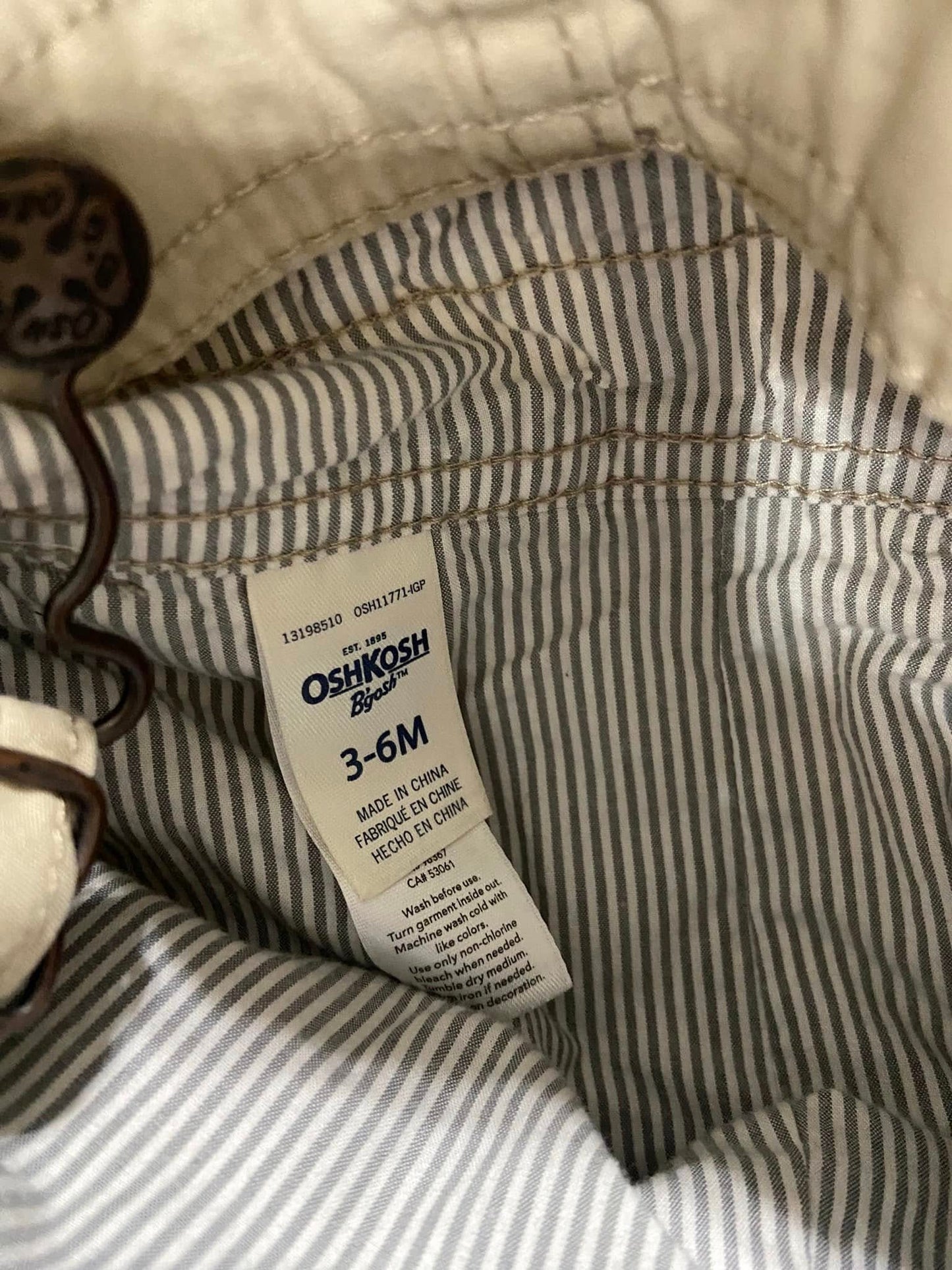 #010225 OshKosh Tan Overalls Size 3/6 M