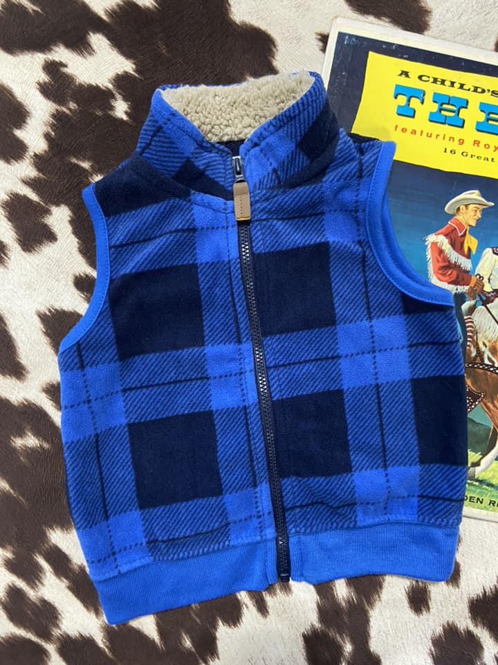 #010225 Carter's Blue Plaid Vest Size 9 M