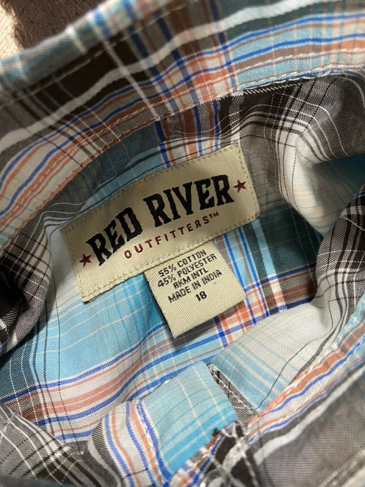 #010225 Red River Boys Turq Plaid Onesie Size 18M