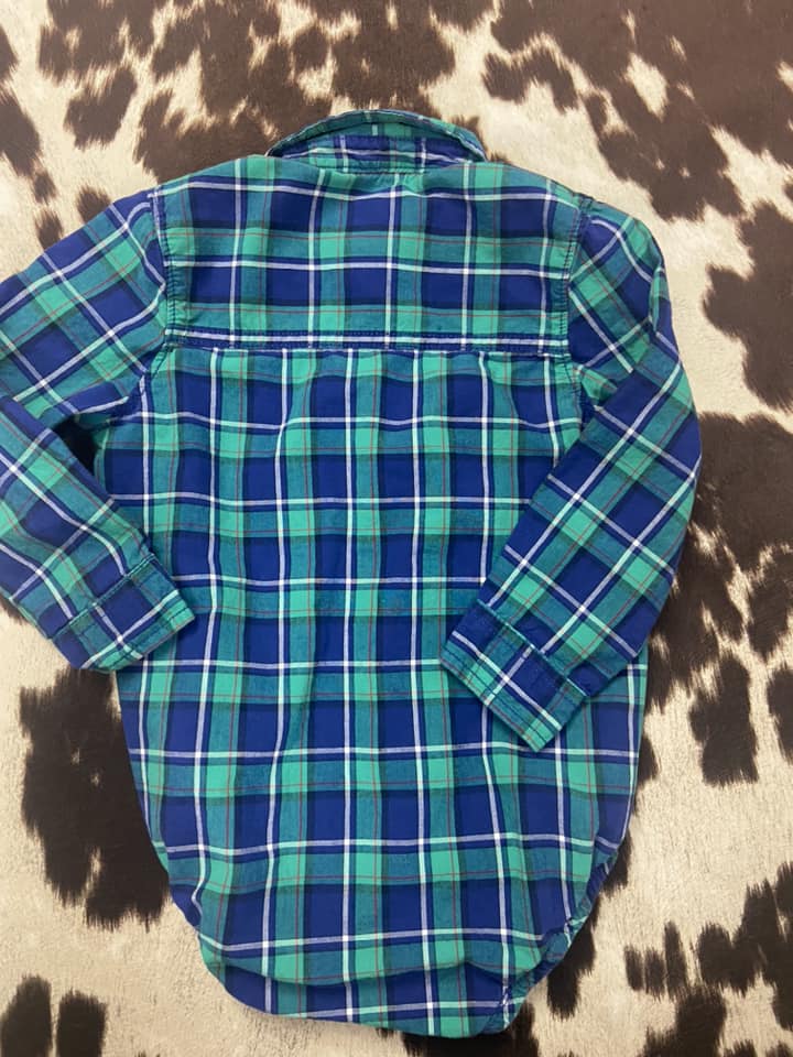#010325 OshKosh Green Plaid Onesie Size 18/24 M