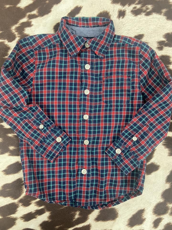 #010425 OshKosh Shirt Size 2T Red Blue Green Plaid