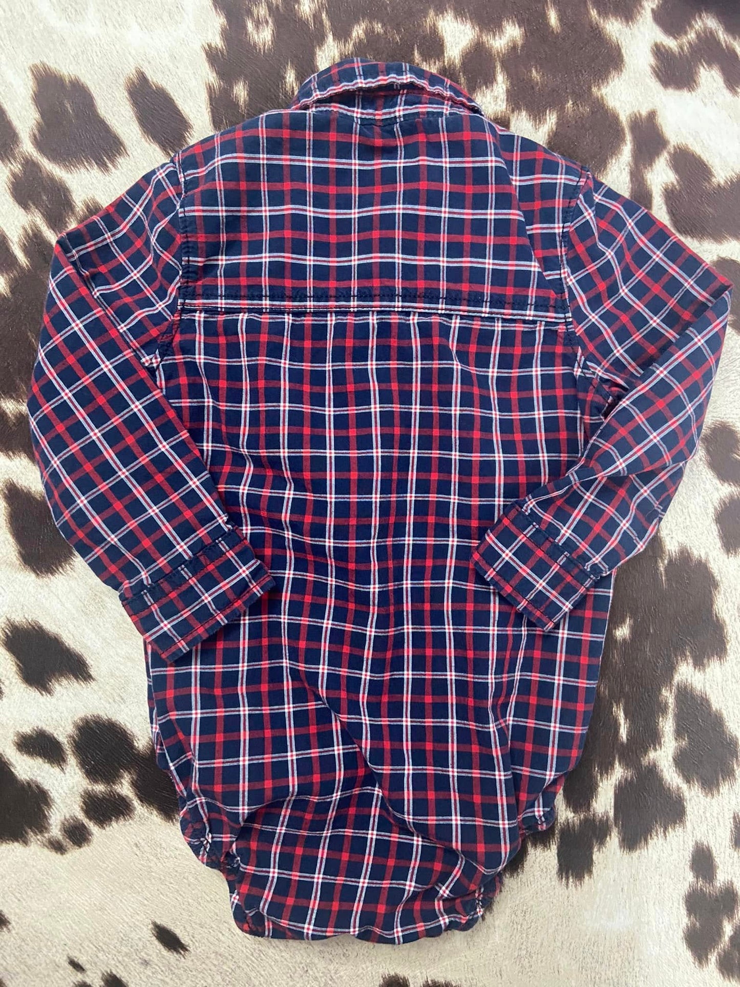 #010325 OshKosh Red Plaid Onesie Size 18/24 M