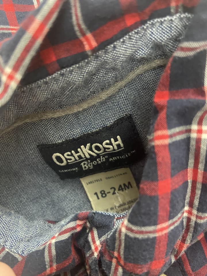 #010325 OshKosh Red Plaid Onesie Size 18/24 M