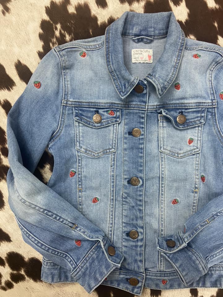 #010425 Crew Cuts Jean Jacket With Strawberries Size 12