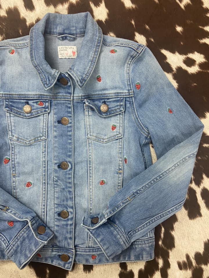 #010425 Crew Cuts Jean Jacket With Strawberries Size 12