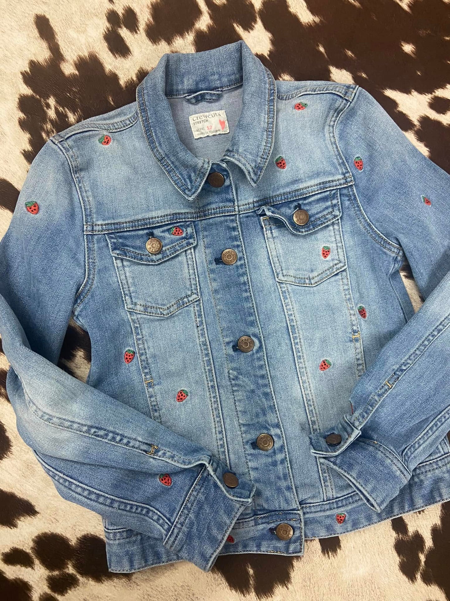 #010425 Crew Cuts Jean Jacket With Strawberries Size 12