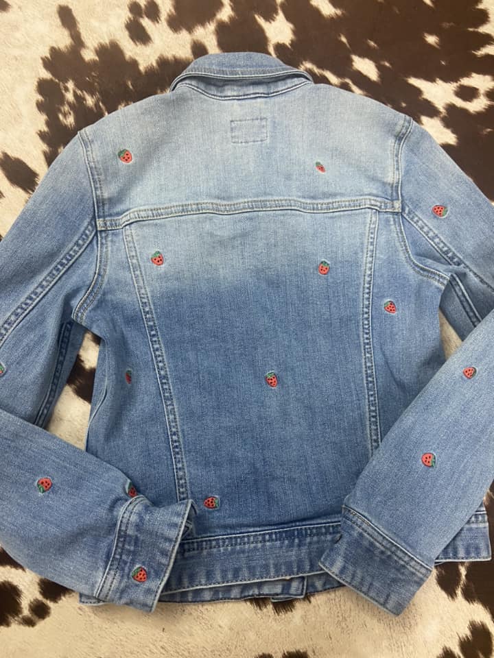 #010425 Crew Cuts Jean Jacket With Strawberries Size 12