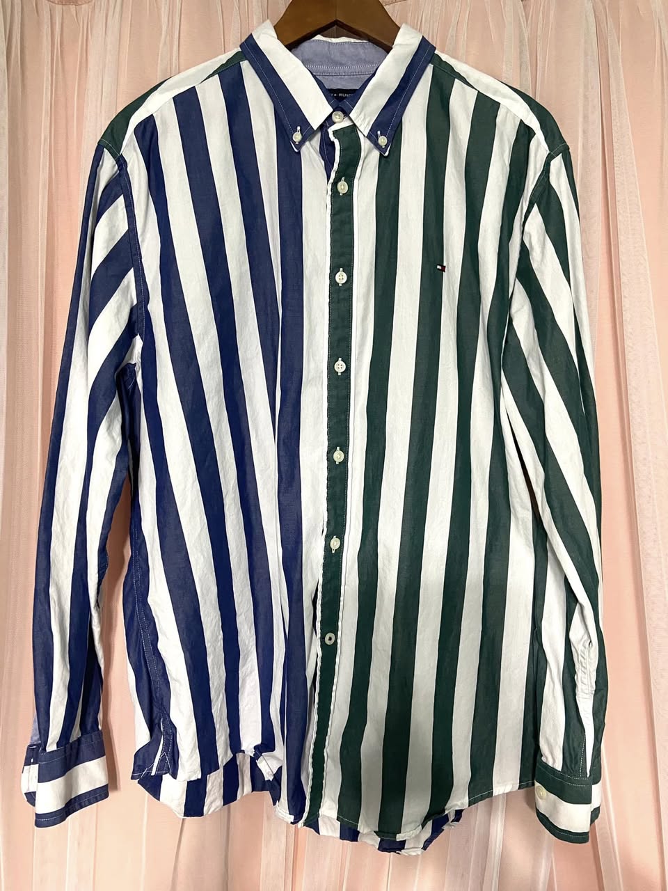 #010525 Tommy Hilfiger Navy/Green Striped Shirt Size XL