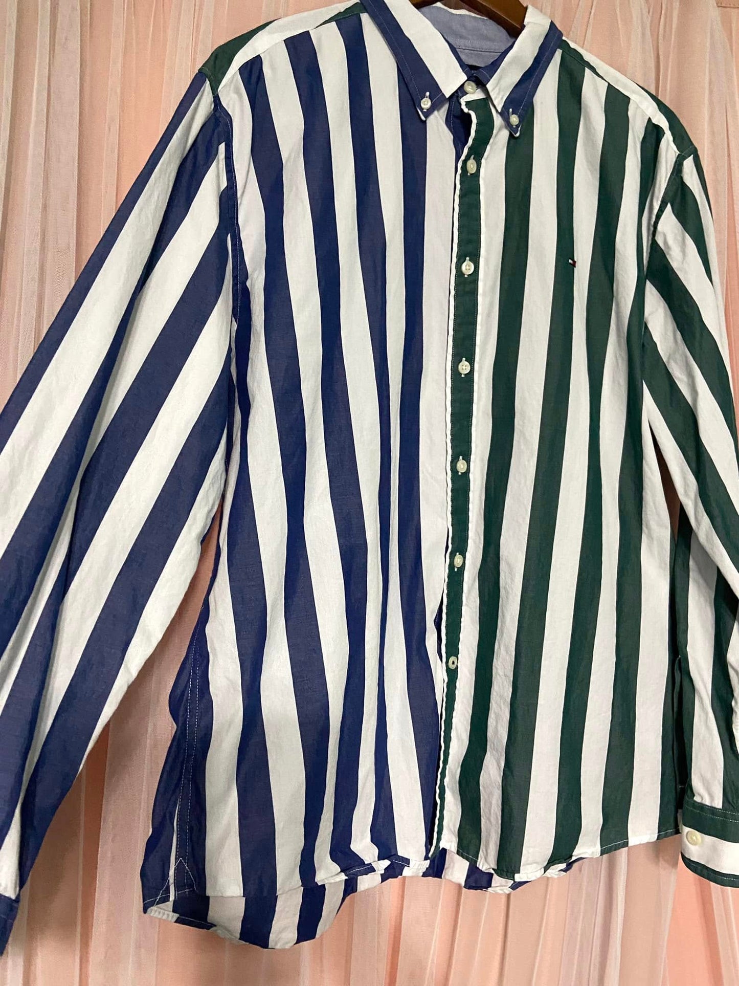 #010525 Tommy Hilfiger Navy/Green Striped Shirt Size XL