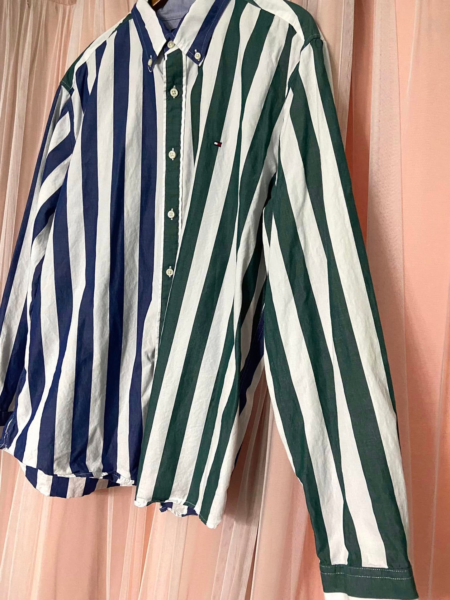 #010525 Tommy Hilfiger Navy/Green Striped Shirt Size XL