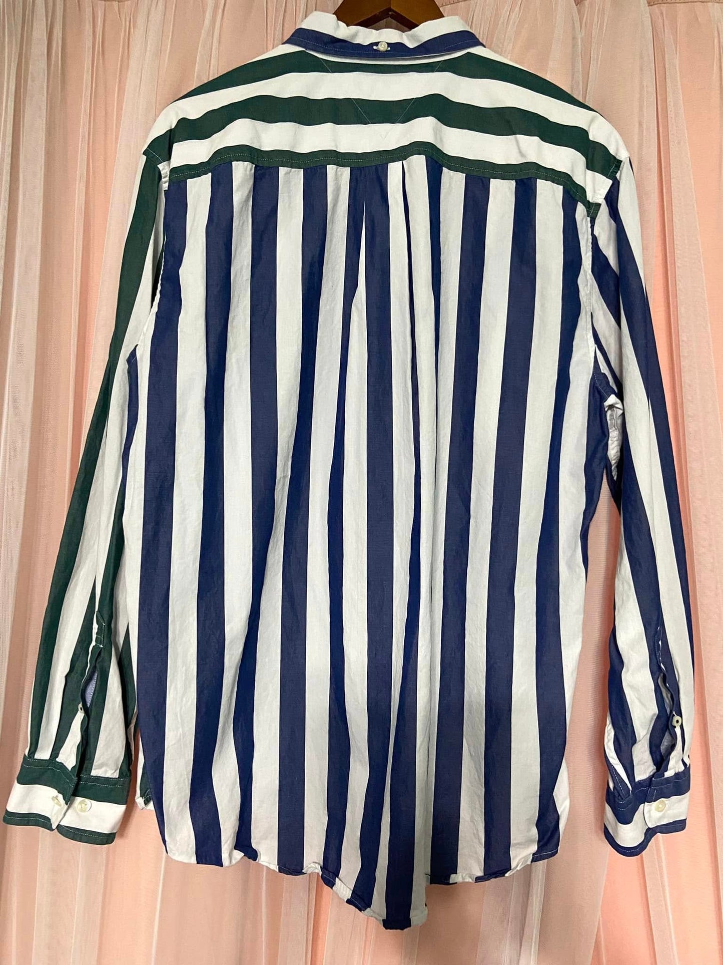 #010525 Tommy Hilfiger Navy/Green Striped Shirt Size XL