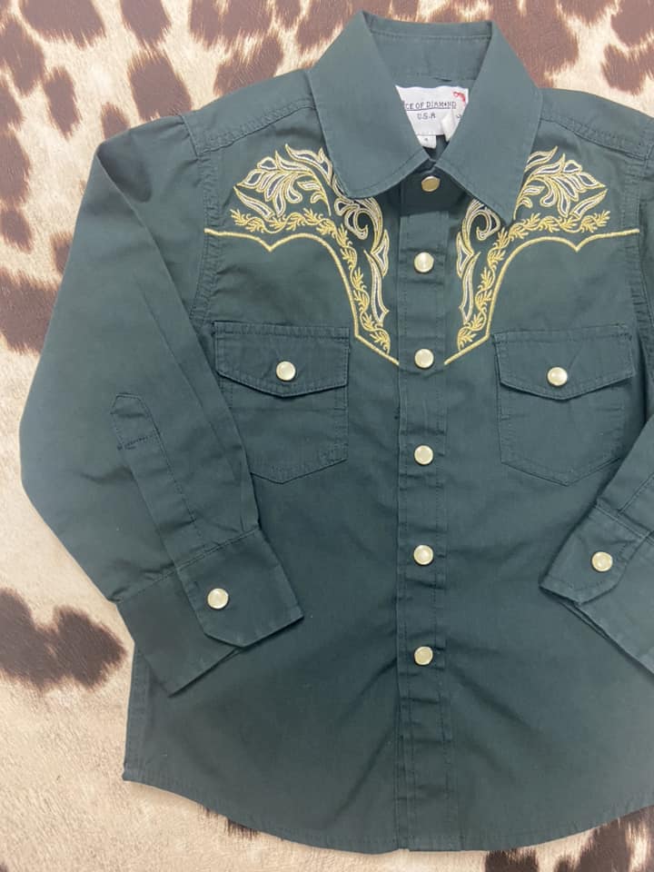 #010325 Ace Of Diamond Green Shirt Size 4