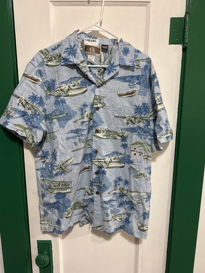 #033025 Kalaheo Plane Hawaiian Shirt Size L