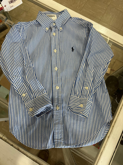 #012225 Ralph Lauren Blue/White Striped Shirt Size 4/4T