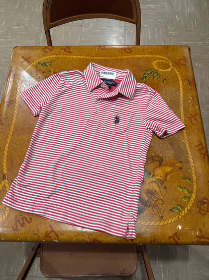 #033025 Polo Red /White Striped Shirt Size XS 4-5