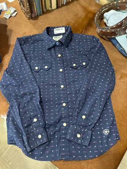 #012225 Ariat Blue/Purple Shirt Size M10