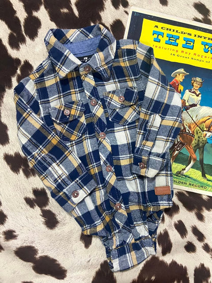 #010225 7 For All Mankind Flannel Baby Onesie 6-9 Mo.