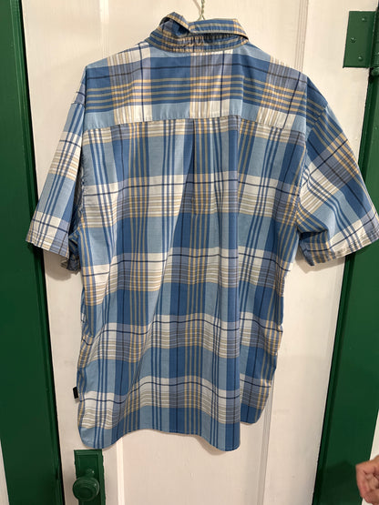 #021825 Patagonia Blue Plaid Shirt Size Mens L