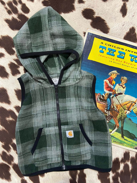 #010225 Carhartt Green Plaid Vest Size 12m