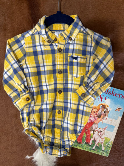 #112724 LW Carters Yellow Plaid Onesie Size 6 M