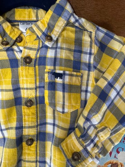 #112724 LW Carters Yellow Plaid Onesie Size 6 M