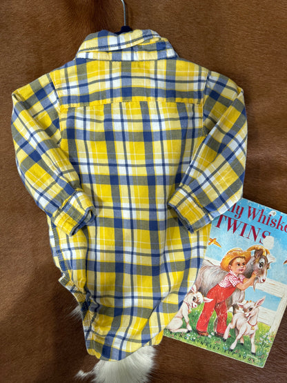 #112724 LW Carters Yellow Plaid Onesie Size 6 M