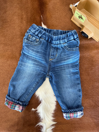 #011125 Gap Denim Pants With Plaid Lining Size 6-12 M
